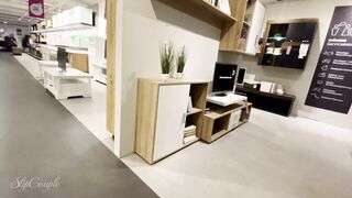 Public handjob in furniture store :P risky and crazy cumshot!