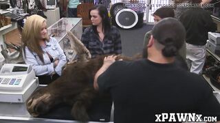 Cuties earn some money by sharing a cock in the pawnshop
