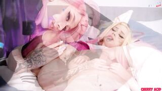 Ahri and Seraphine from KDA got fucked by real cock threesome - CUT version