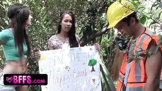 Slutty Teen Girlfriends Save A Tree By Getting Plowed