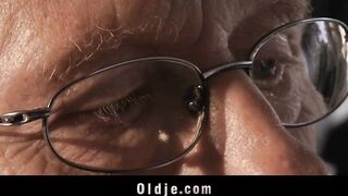 Horny old man bangs with cute brunette babe