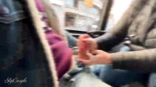 She tried her first Footjob very risky in a bus !