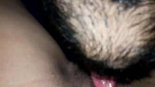 Closeup Desi pussy licking video, he ate all the cum
