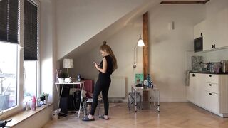 from behind and at home, see through leggings and no panties