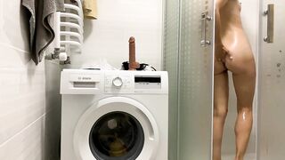 Russian teen masturbating with dildo in the bathroom