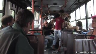 Blonde gets facial in public bus