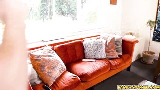 Natalia Starr blowjob her step bros cock in the couch