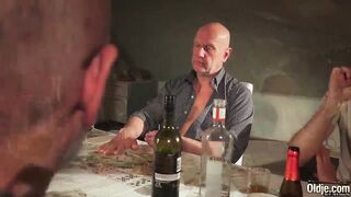 OLD YOUNG Babe Gangbang with grandpas she gets double penetrated hard fuck