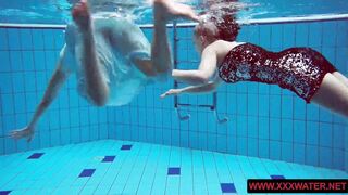 Big titted hairy and tattoed teens in the pool