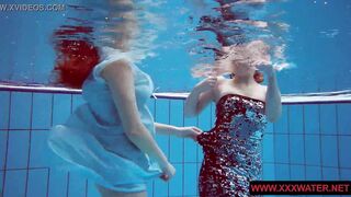 Big titted hairy and tattoed teens in the pool