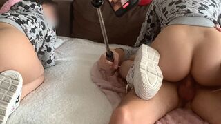 Stepsisters fucked in ass on sofa