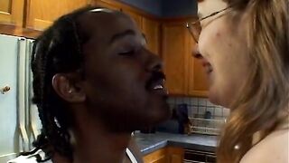 Hot young brunette takes a load on her glasses after getting fucked