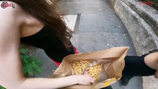 Public double handjob in the fries bag... I'm jerking it!