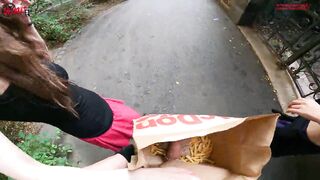 Public double handjob in the fries bag... I'm jerking it!