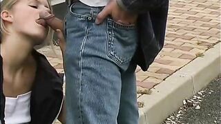 blond teen outdoor blowjob