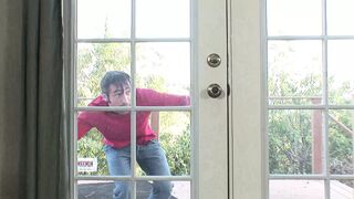 hot looking American teen(18+) catches stranger walking in her back yard and lets him fuck her tight shaved pussy hard