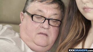 Chubby teen piglet riding on horny old mans big cock